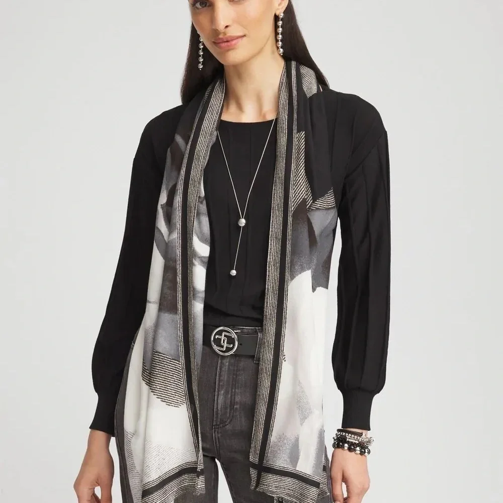 Chico’s Black & White Floral Oblong Scarf (NWT)